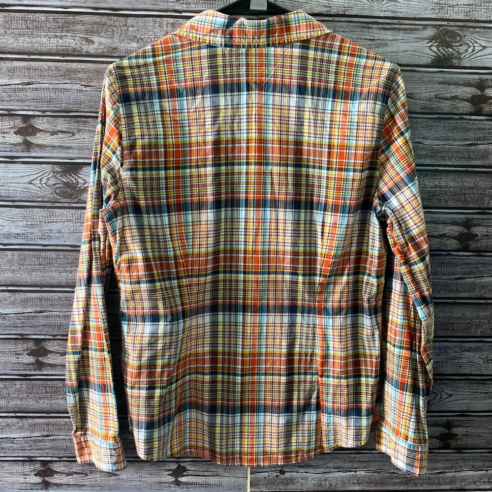 Tommy Hilfiger Women's Long-Sleeved Button-Down Top Size L Fitted Plaid Logo - Picture 2 of 7